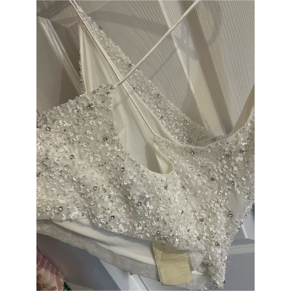 NWT Retrofete Top White Beaded Sequin Cowl Neck Michal Bridal Bachelorette sz XS - Picture 5 of 6